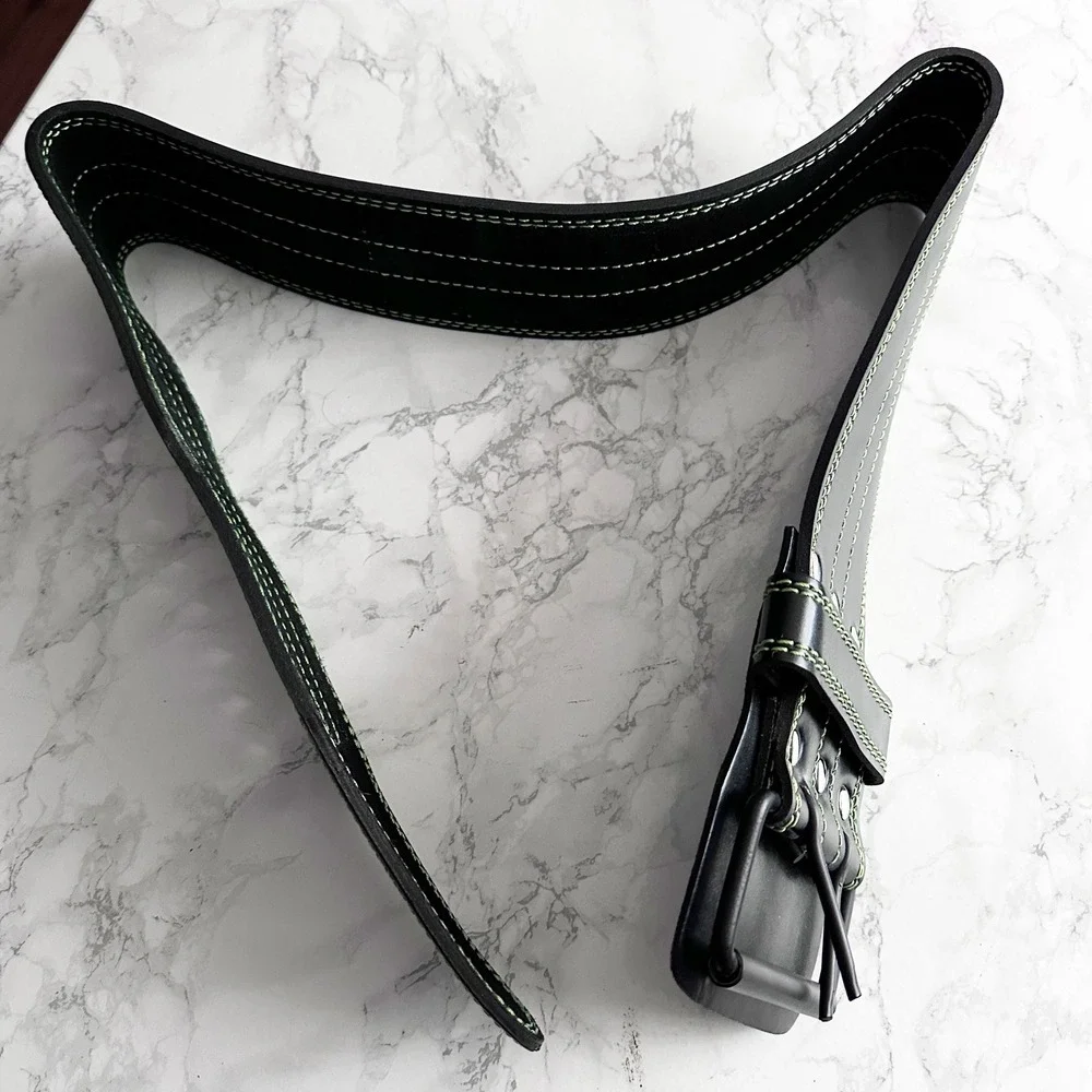 Bear Komplex Black Leather Green Double Prong Weightlifting Belt Size Large